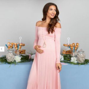 PinkBlush Pink Off Shoulder Maternity Maxi Dress